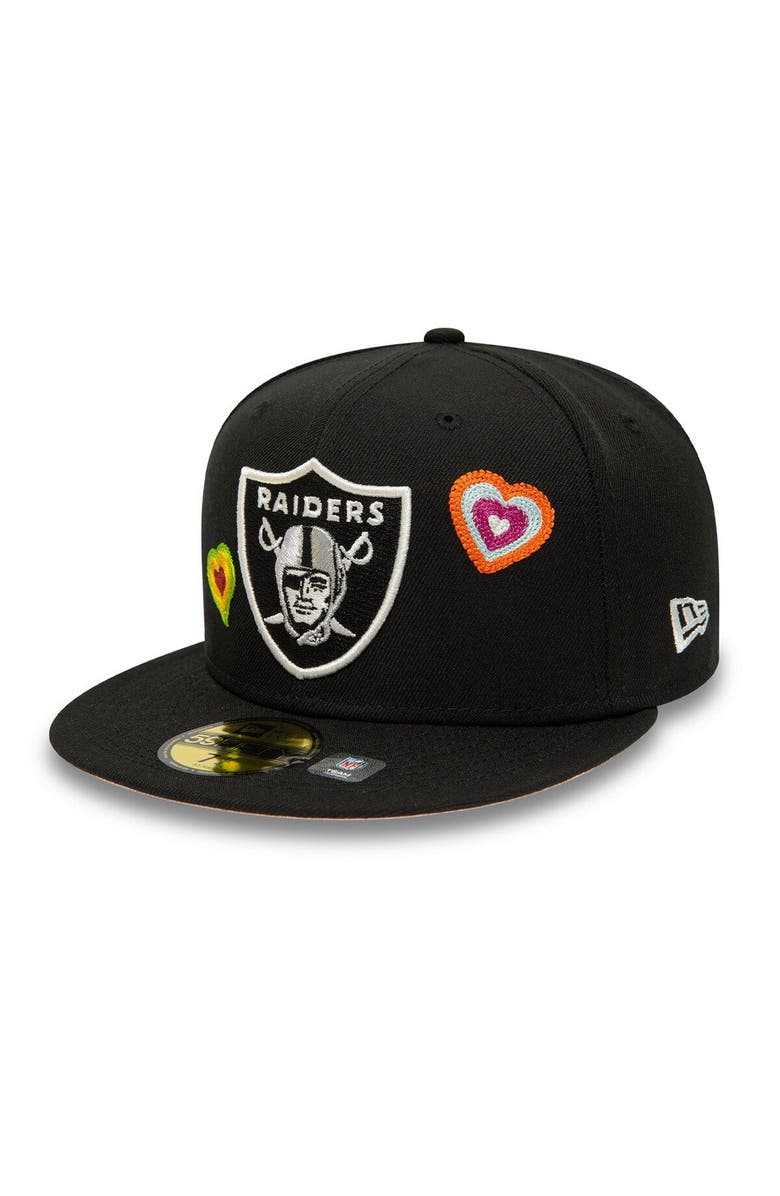 New Era Men's New Era Black Las Vegas Raiders Chain Stitch Heart 59FIFTY Fitted Hat, Alternate, color, 