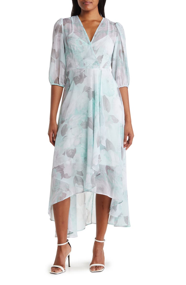 Calvin Klein Floral Print Chiffon Midi Dress, Main, color, 