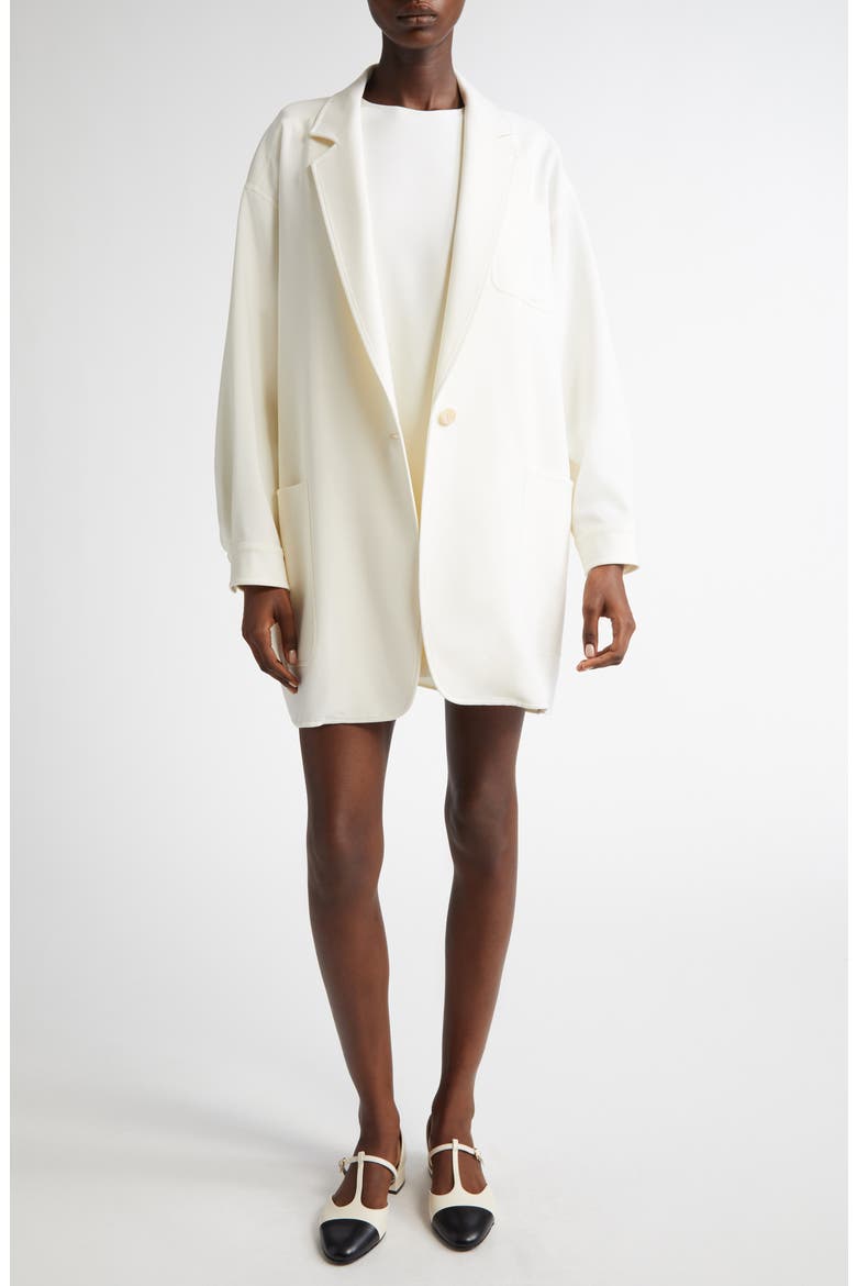 Oversize Single Breasted Stretch Wool Canvas Blazer, Alternate, color, WHITE