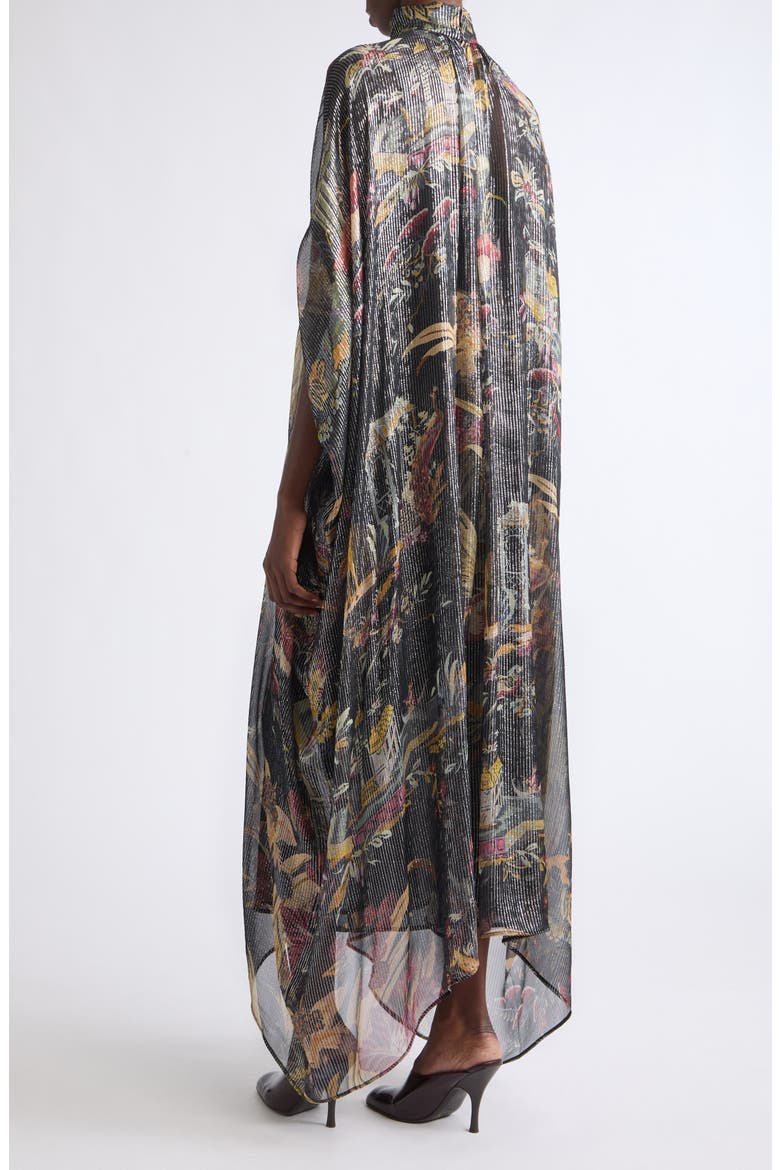 Metallic Stripe Print Silk Chiffon Dress, Alternate, color, BLACK
