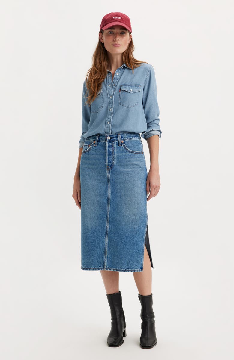Levi's<sup>®</sup> Side Slit Denim Midi Skirt, Alternate, color, 