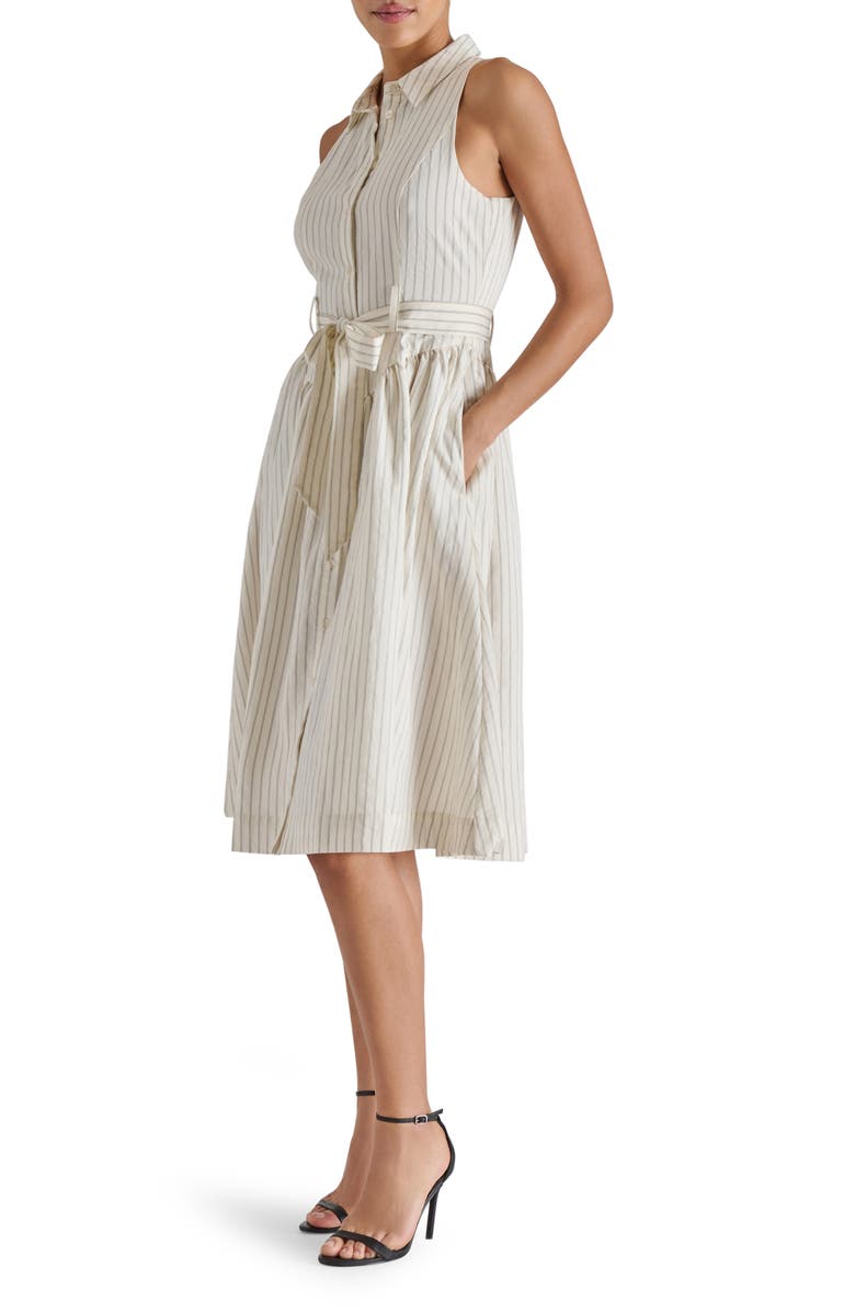 Steve Madden Mary Pinstripe Sleeveless Shirtdress, Alternate, color, Cream/ Black