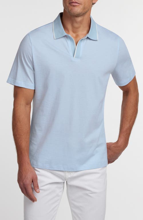 David Donahue Tipped Johnny Collar Cotton & Silk Polo In Blue
