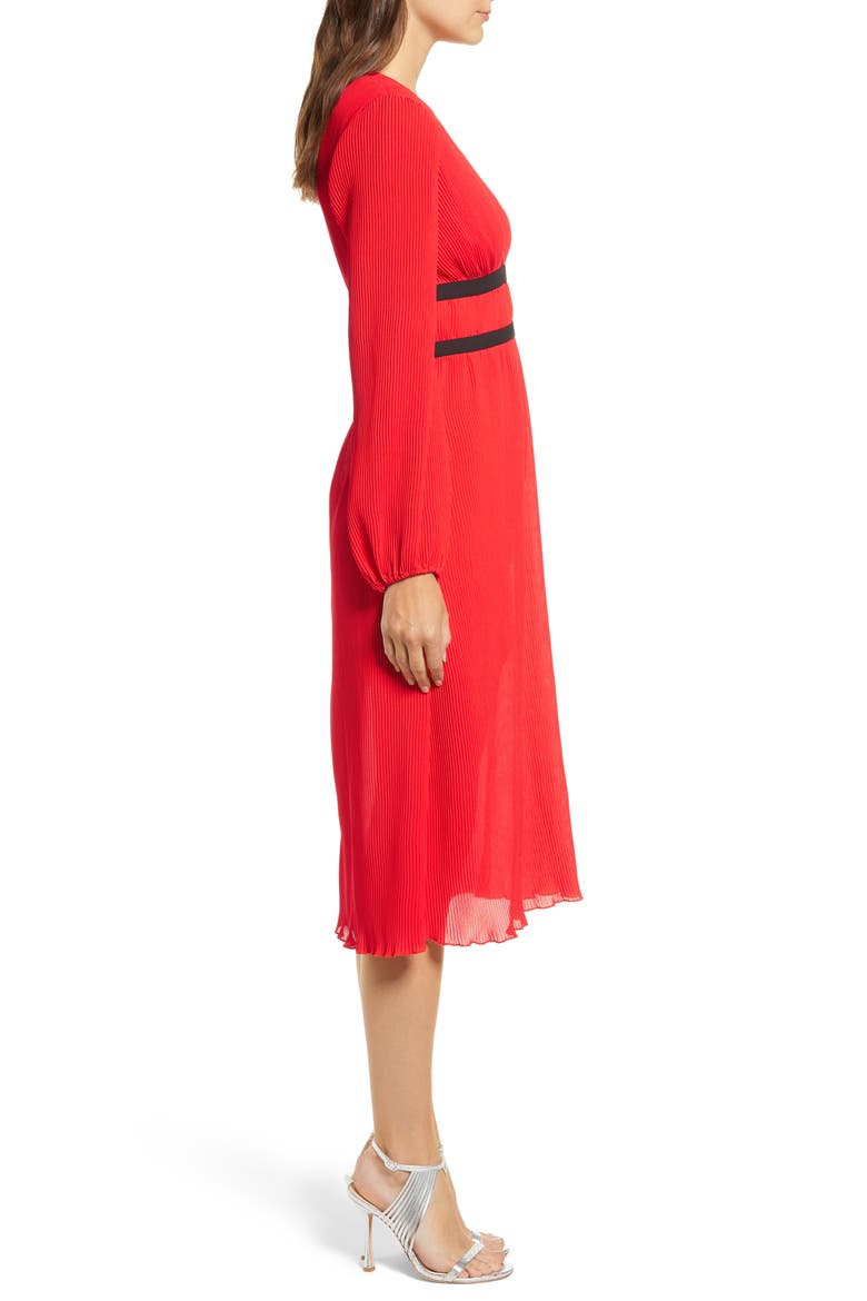 Patton Plunge Plissé Dress, Alternate, color, FIRE RED