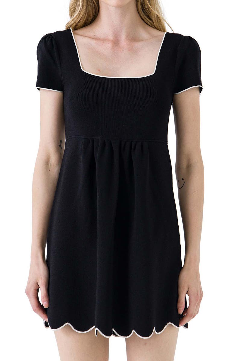 English Factory Contrast Scallop Detail Knit Babydoll Dress, Alternate, color,