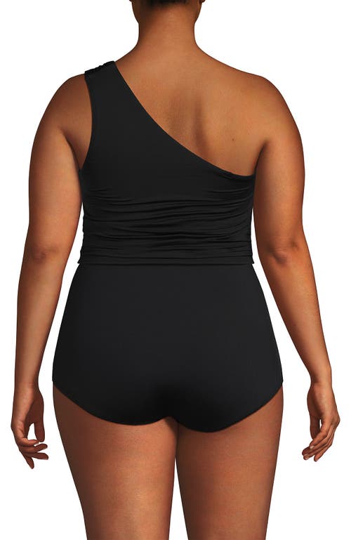 Lands' End Ruched One Shoulder Midkini Swimsuit Top In Black