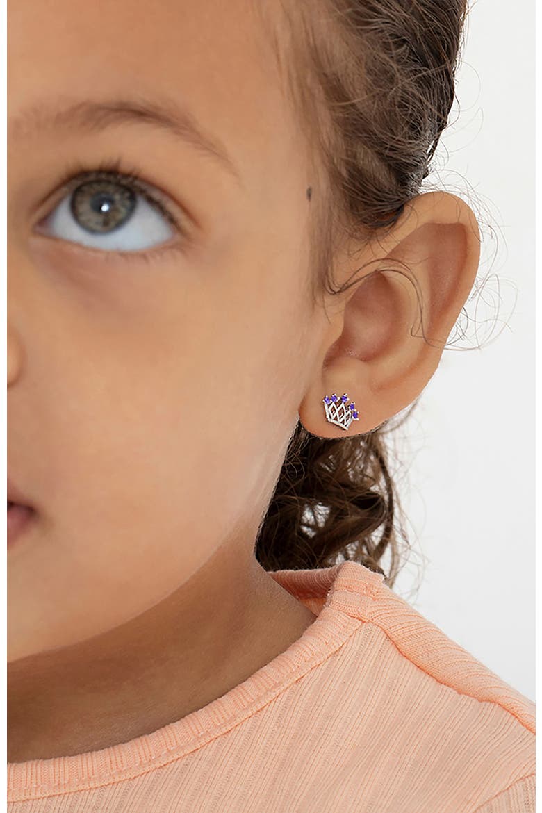 5 Point Cubic Zirconia Crown Earrings, Alternate, color, Purple