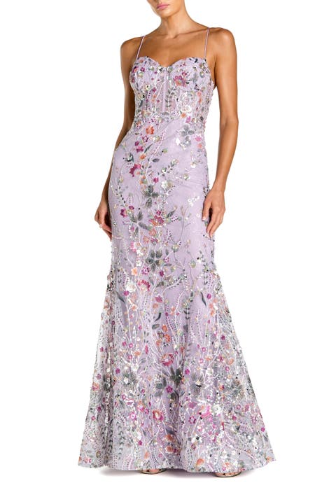 Spaghetti Strap Multicolor Floral Embroidered Trumpet Gown