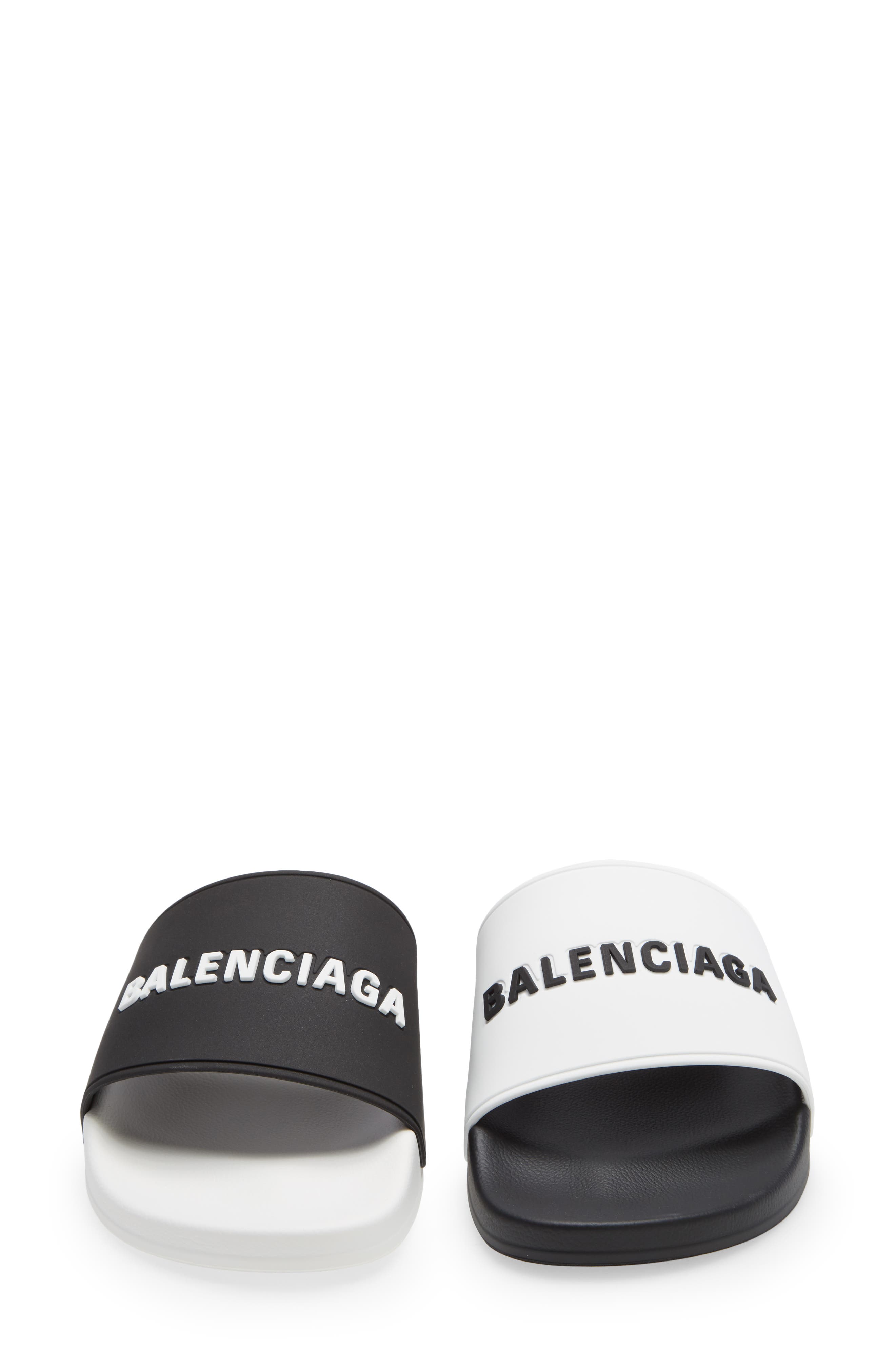 Balenciaga Logo Mismatched Slide Sandal, Alternate, color, 