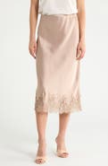 Renee C Lace Hem Satin Midi Skirt
