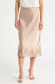 Renee C Lace Hem Satin Midi Skirt
