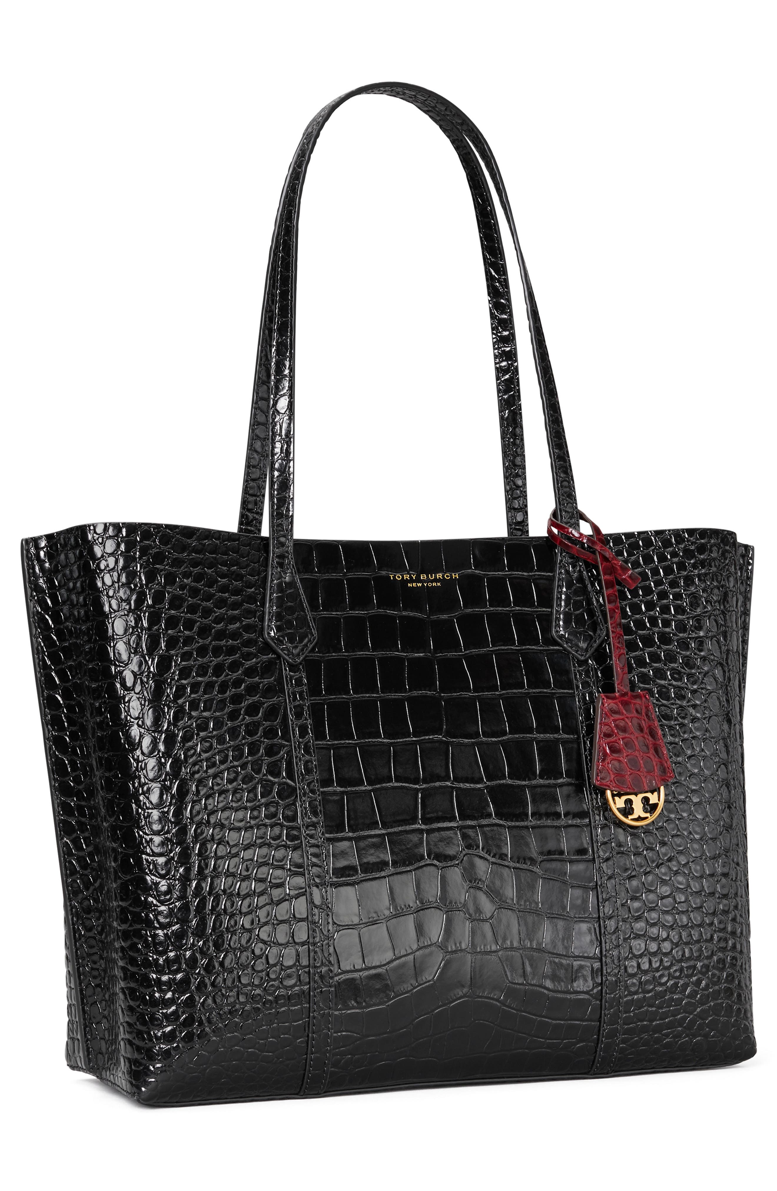 Tory Burch Perry Croc Embossed Leather Tote, Alternate, color, 