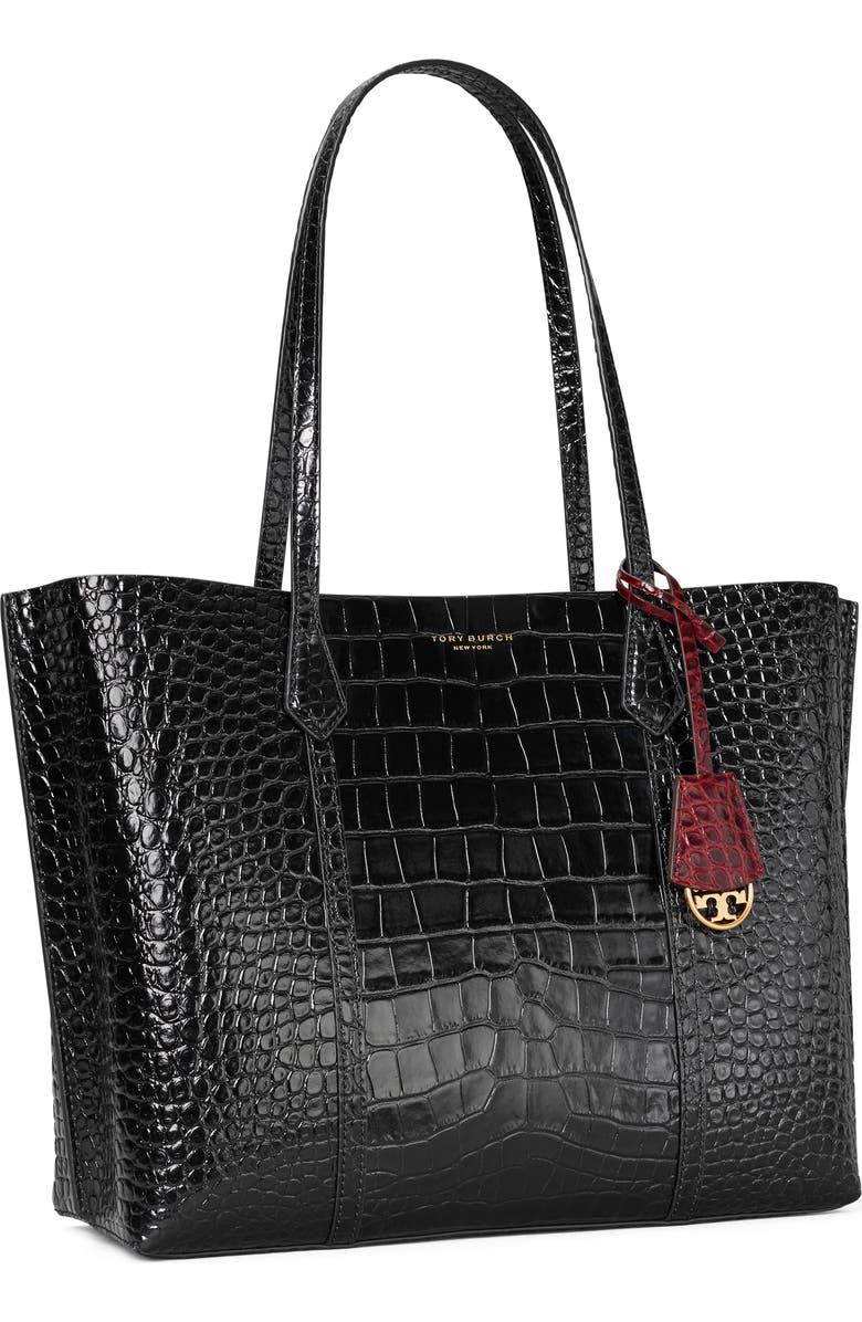Tory Burch Perry Croc Embossed Leather Tote, Alternate, color,