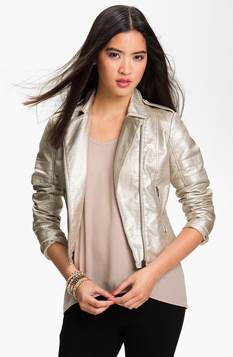 Collection B Metallic Faux Leather Biker Jacket, Main, color, 