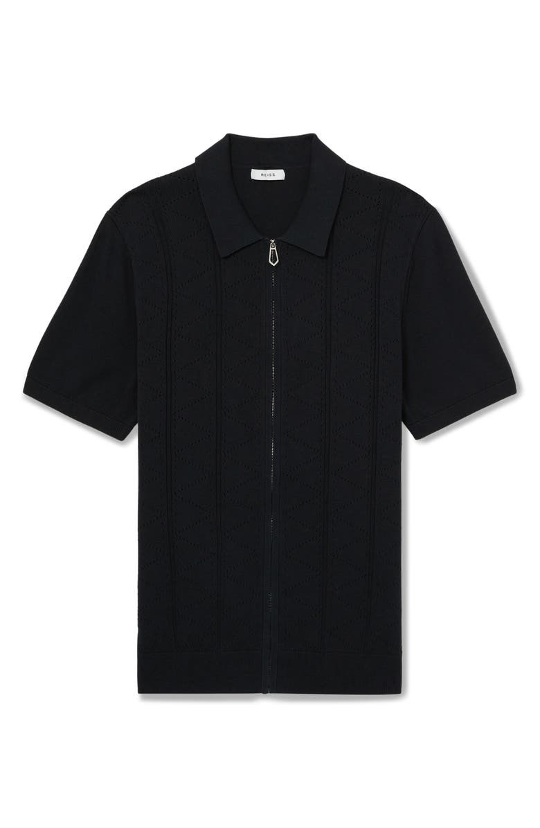 Reiss Tay Pointelle Knit Short Sleeve Zip-Up Shirt, Alternate, color, Navy