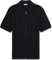 Reiss Tay Pointelle Knit Short Sleeve Zip-Up Shirt