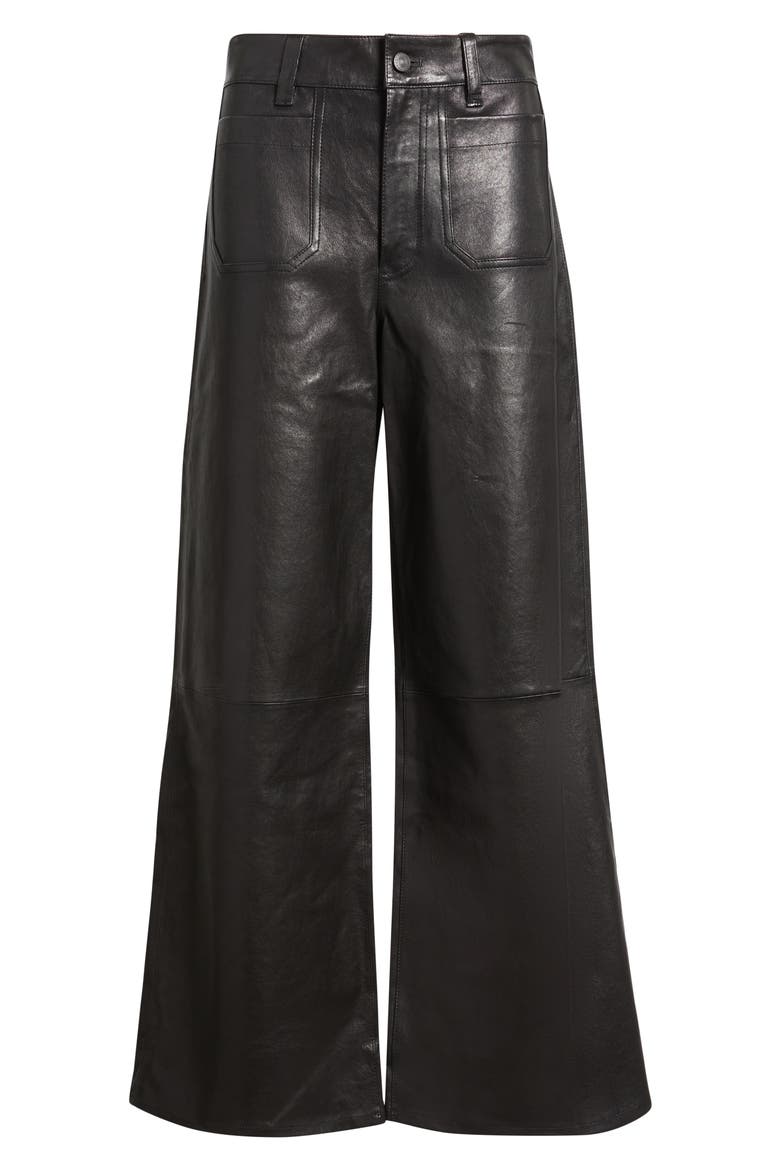 Le Slim Palazzo Leather Pants, Alternate, color, BLACK