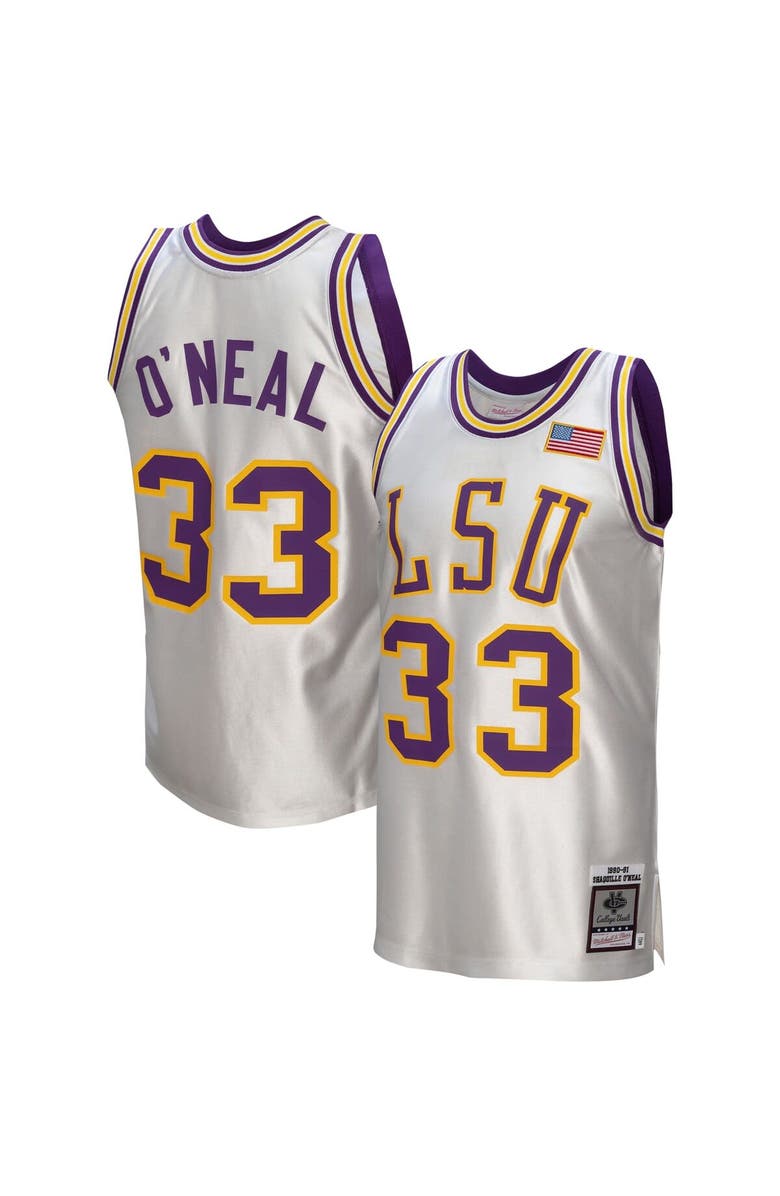 Mitchell & Ness Men's Mitchell & Ness Shaquille O'Neal White LSU Tigers College Vault 1990/91 Authentic Jersey, Main, color, 