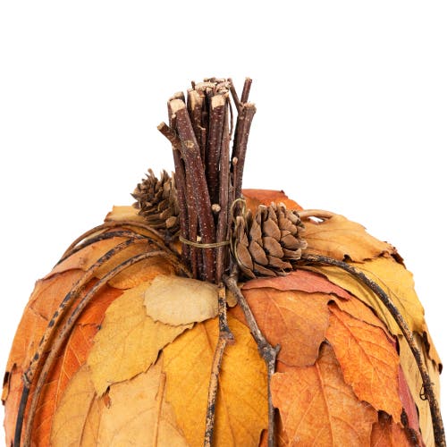 Northlight Layered Leaves Fall Harvest Pumpkin With Pinecones Decoration In Orange