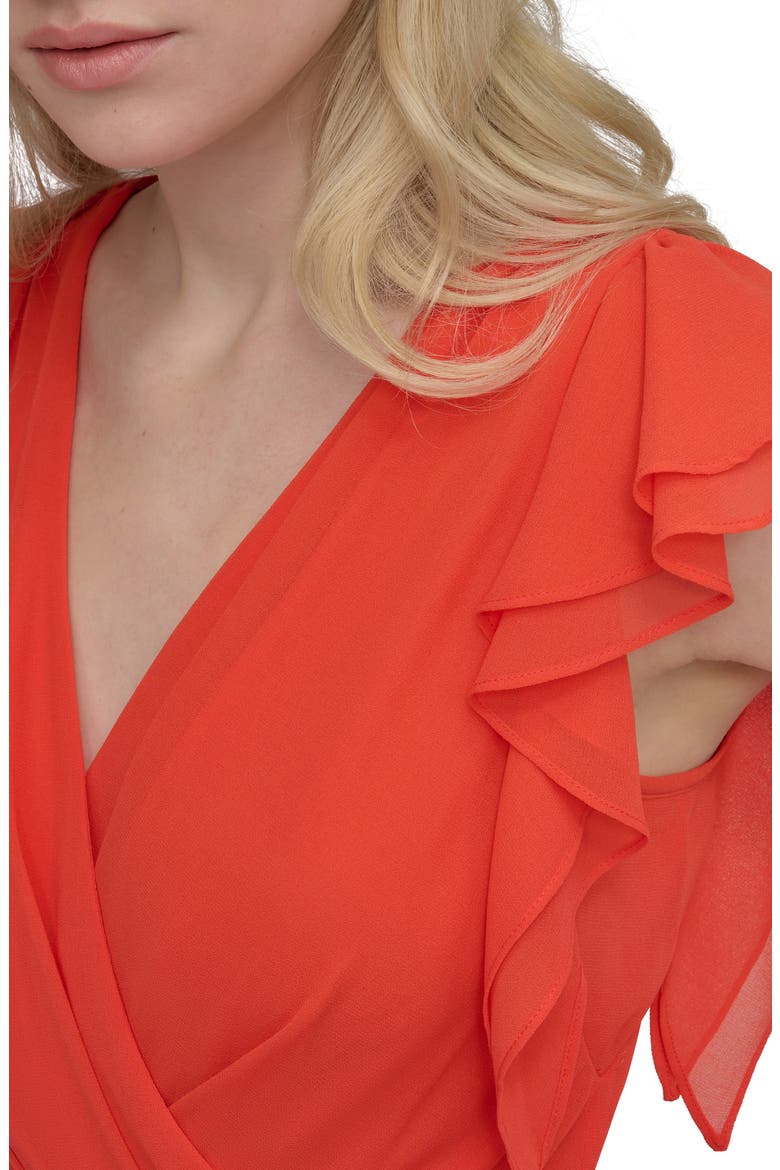 Ruffle Sleeve Faux Wrap Midi Dress, Alternate, color, FIESTA