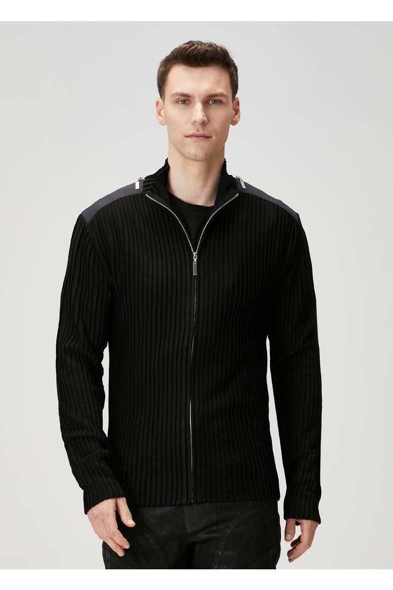 Knit Cardigan With Zip Detail, Alternate, color, BLACK