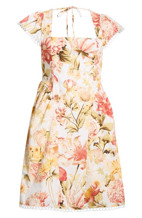 Zury Katey Floral Print Smocked Dress