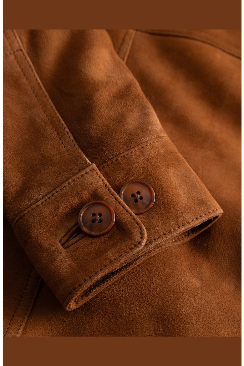 Nyle Goatskin Suede Coach's Jacket, Alternate, color, BROWN