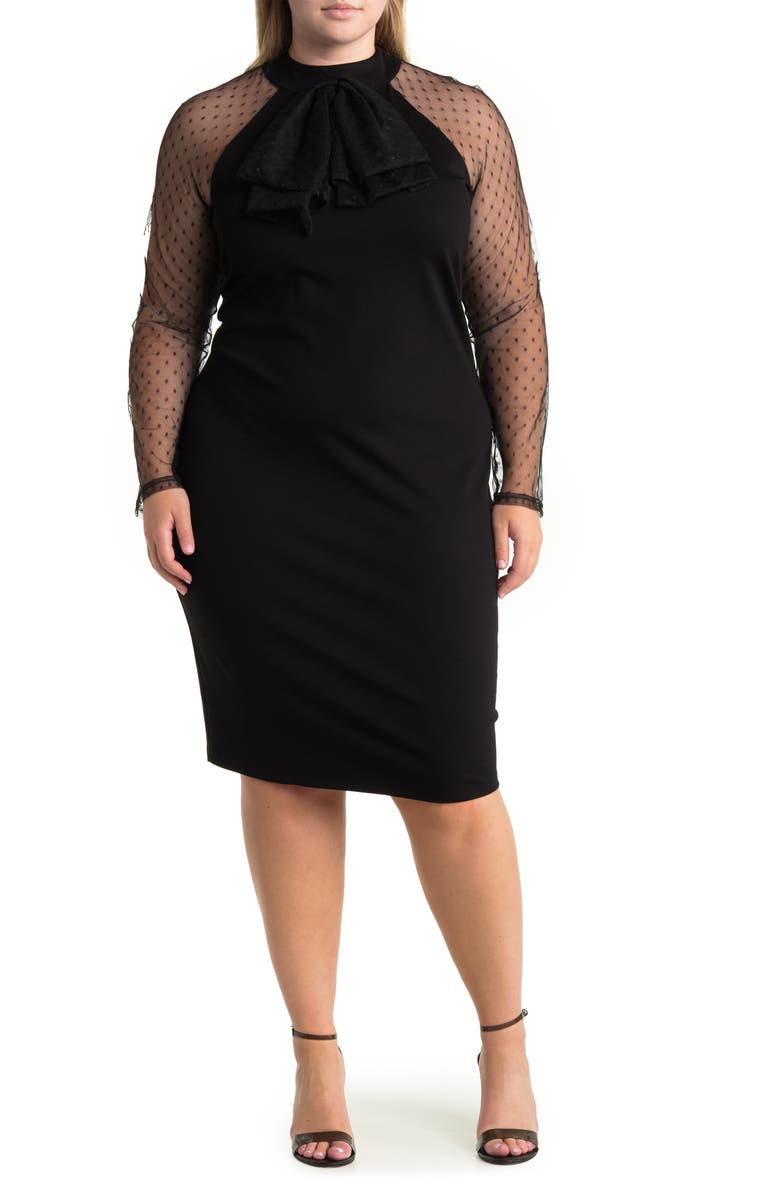 BY DESIGN Roulette Ponte Swiss Dot Mesh Sheath Dress | Nordstromrack