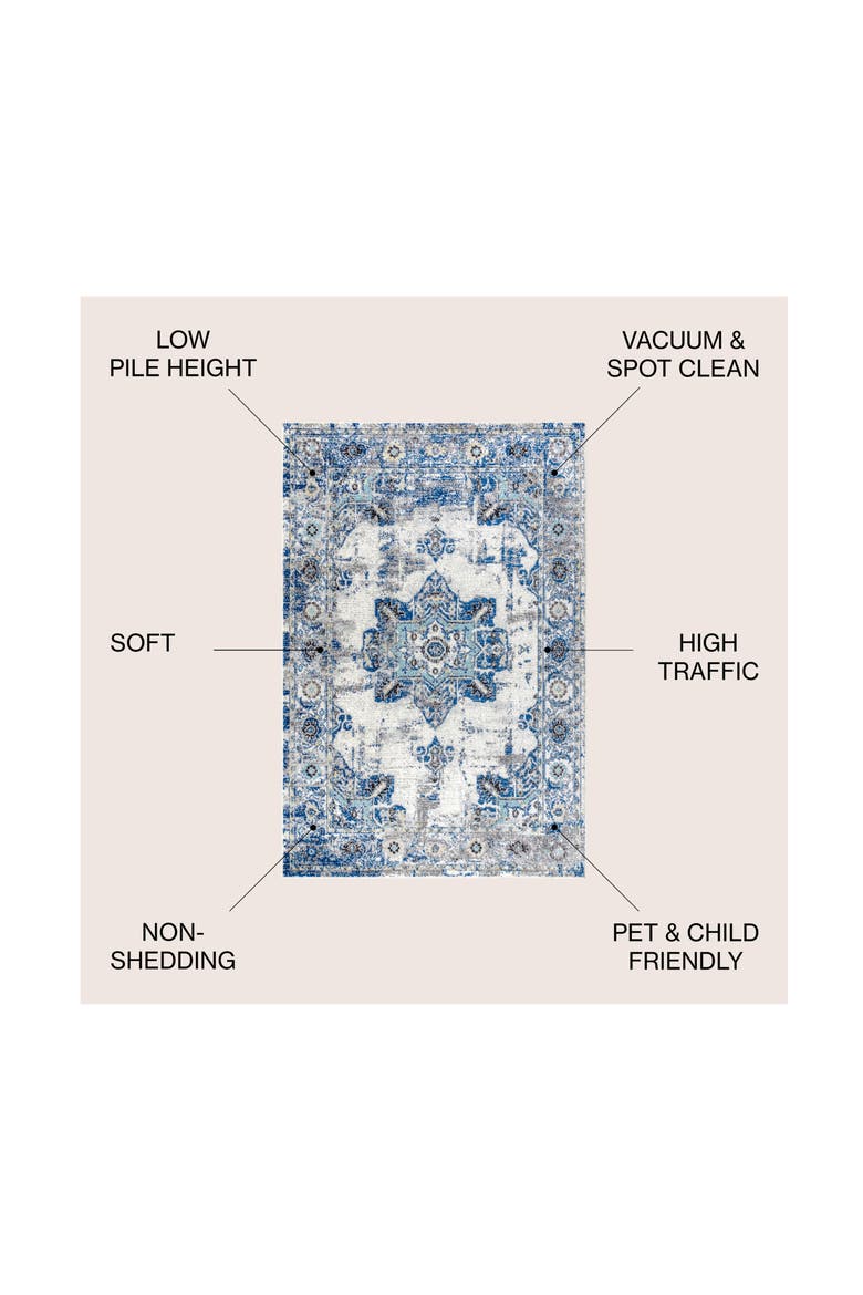 Modern Persian Boho Vintage Medallion Area Rug, Alternate, color, Ivory/Blue
