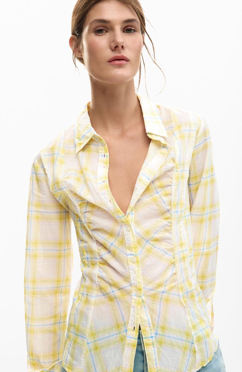 Desigual Plaid Woven Shirt, Alternate, color, Yellow