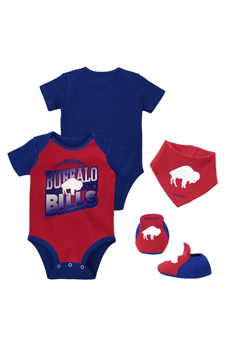 Mitchell & Ness Newborn & Infant Mitchell & Ness Red/Royal Buffalo Bills Throwback Big Score Bodysuit, Bib & Bootie Set, Alternate, color, Red