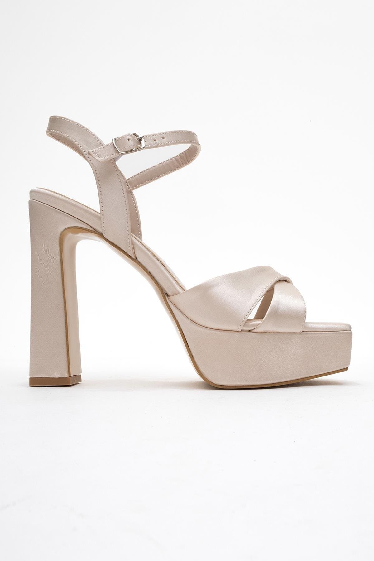 Yulia Cross-Strap Platform Heel Sandal, Alternate, color, Beige Satin