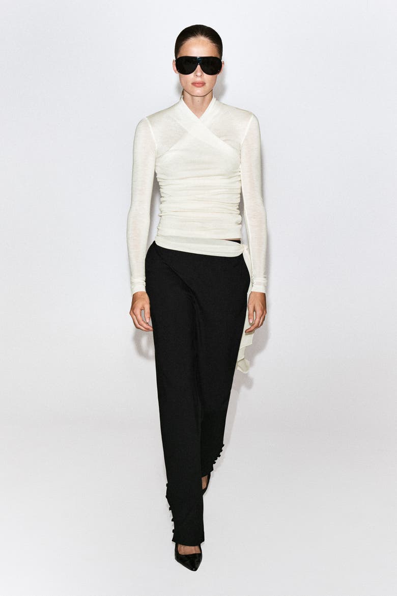 Wrap-over Merino Wool Top, Alternate, color, CREAM