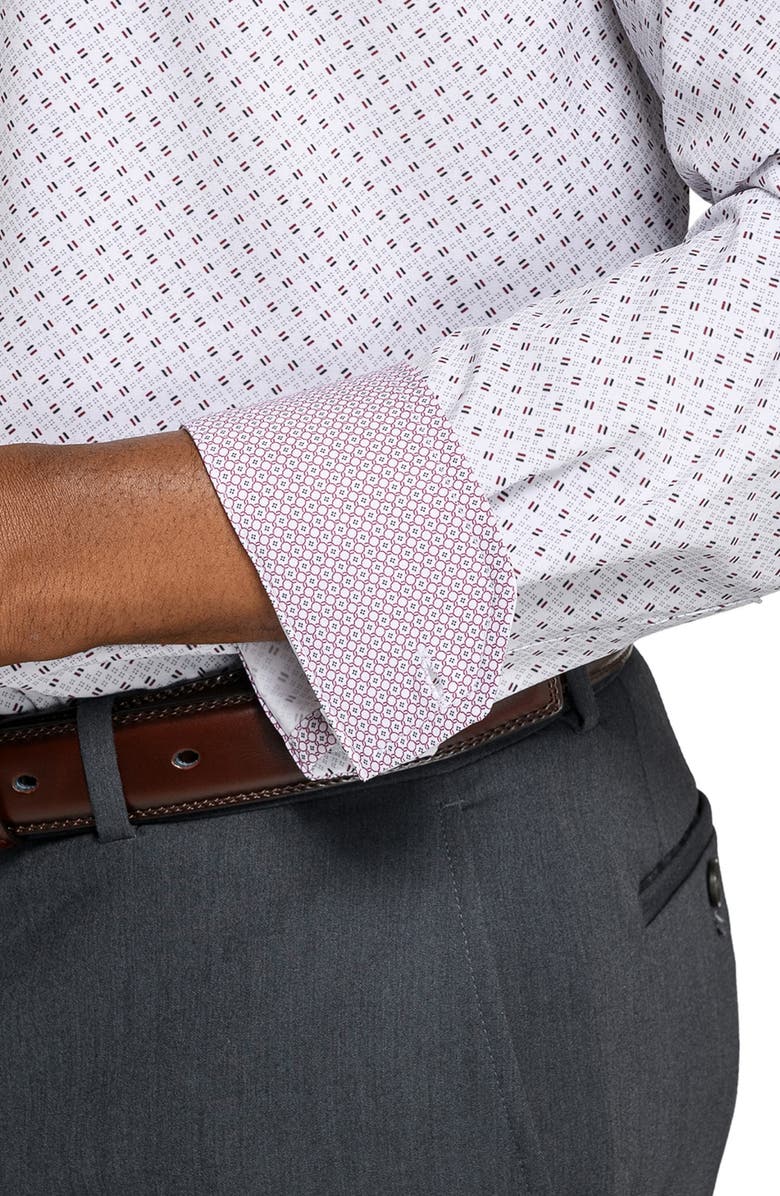 W.R.K Regular Fit Duo Geo Print Performance Dress Shirt, Alternate, color, White/ Black/ Red