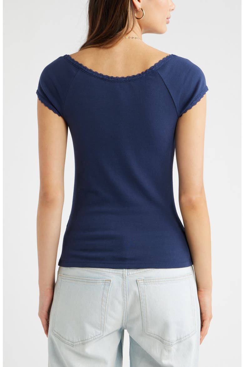 Lace Trim Cotton Blend T-Shirt, Alternate, color, NAVY IRIS