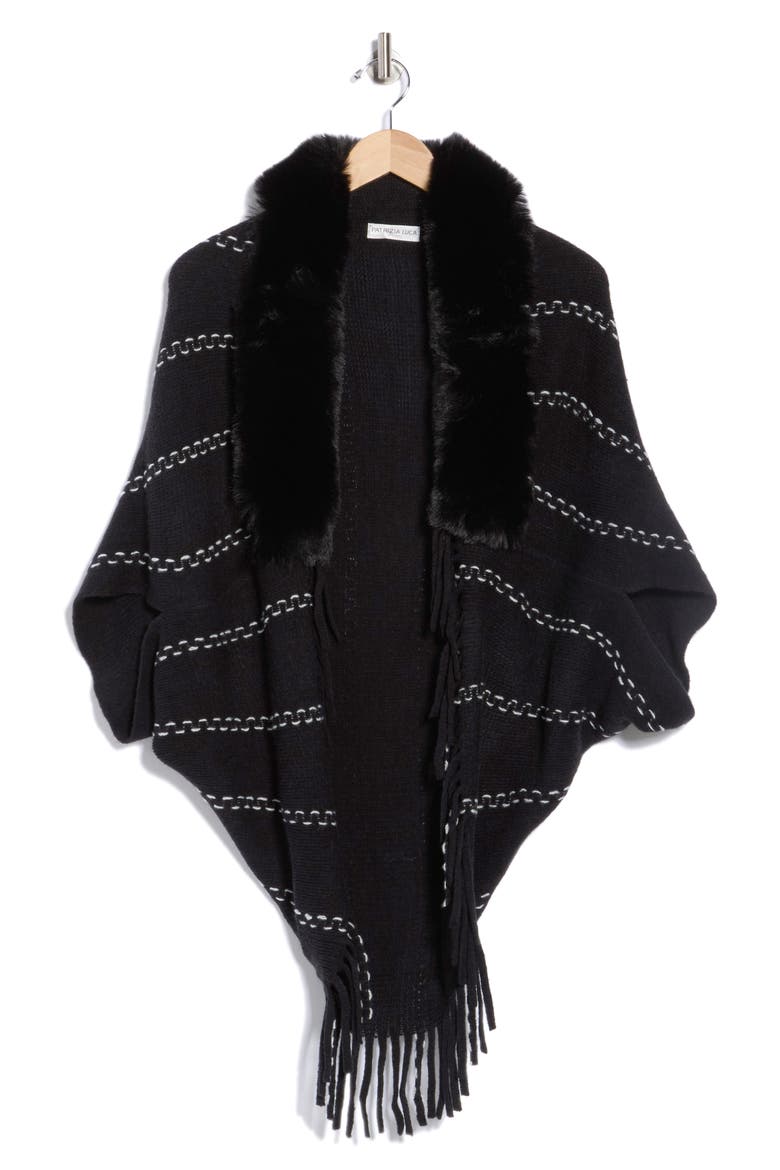 Faux Fur Fringe Cape, Alternate, color, BLACK