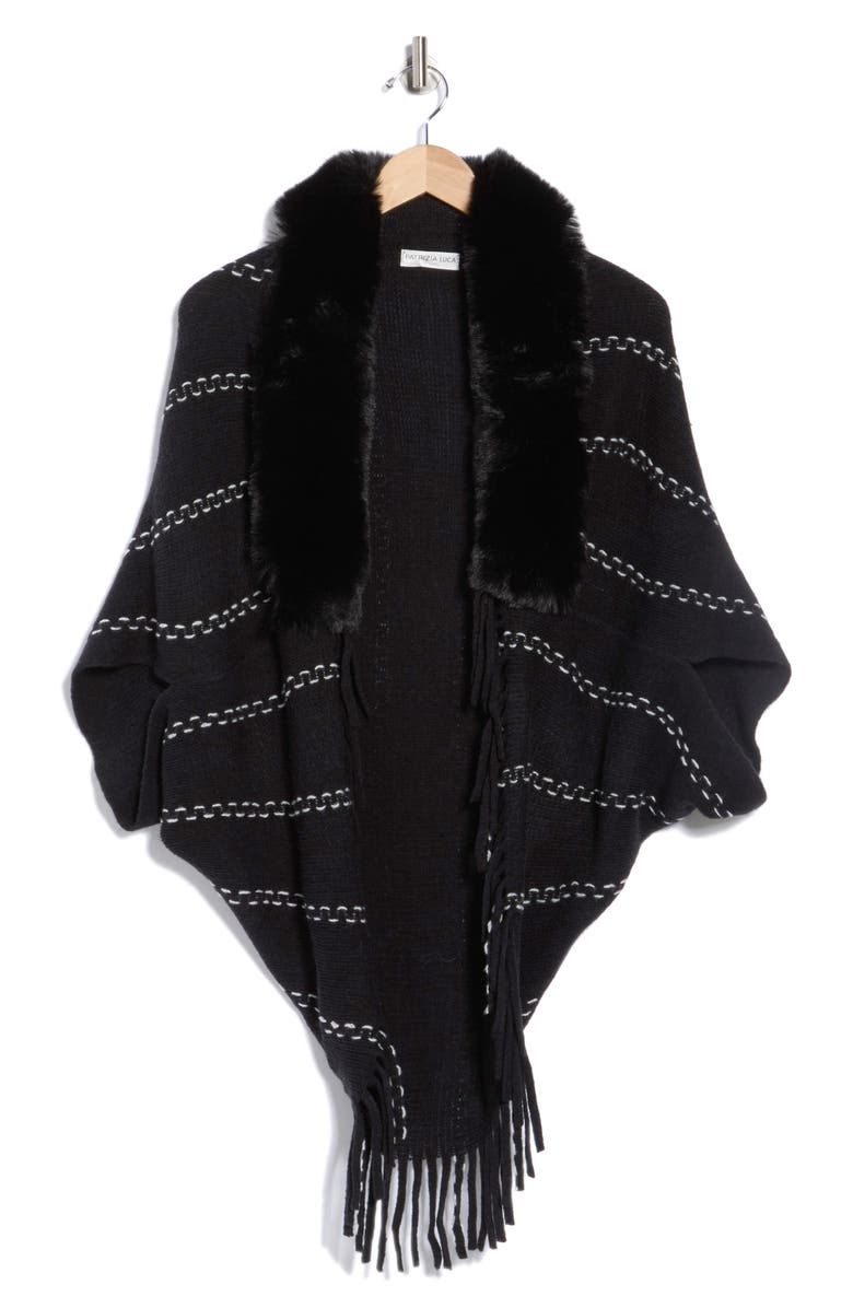 PATRIZIA LUCA Faux Fur Fringe Cape, Alternate, color, Black