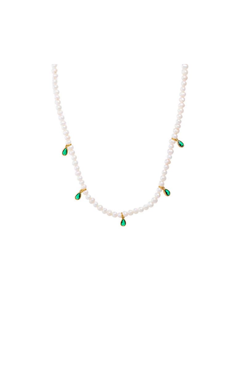 BY ADINA EDEN Dangling Colored CZ Bezels Pearl Necklace, Main, color, Pearl White