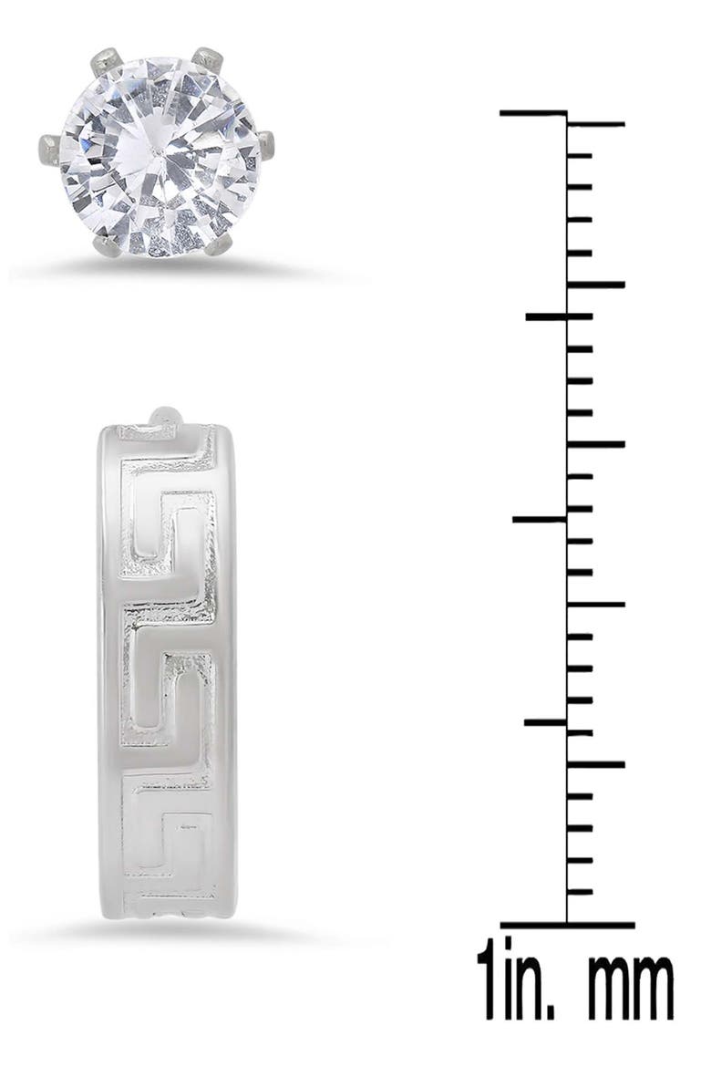 Men's Set of 2 Crystal Stud & Huggie Hoop Earrings, Alternate, color, SILVER