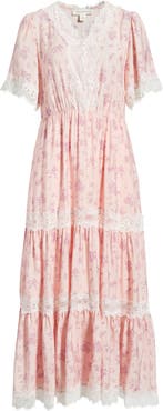 Treasure & Bond Garden Lace Trim Tiered Maxi Dress