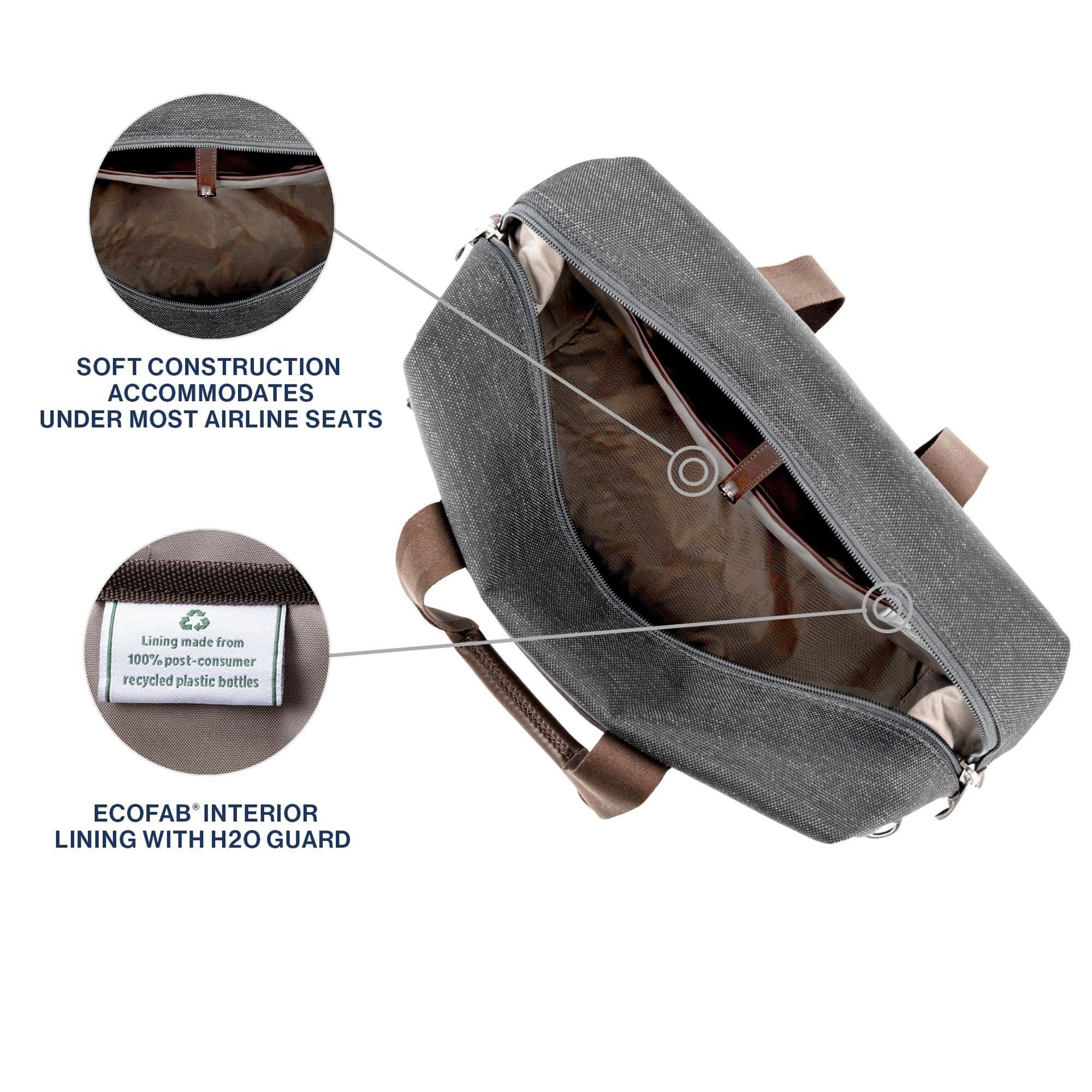 Platinum Elite Soft 16.5" Carry on Travel Underseat Tote Bag, Fits up to 14" Laptop, Alternate, color, Vintage Grey