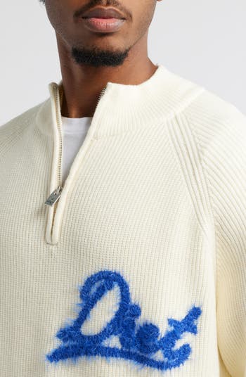 DIET STARTS MONDAY Fuzzy Logo Waffle Knit Quarter Zip