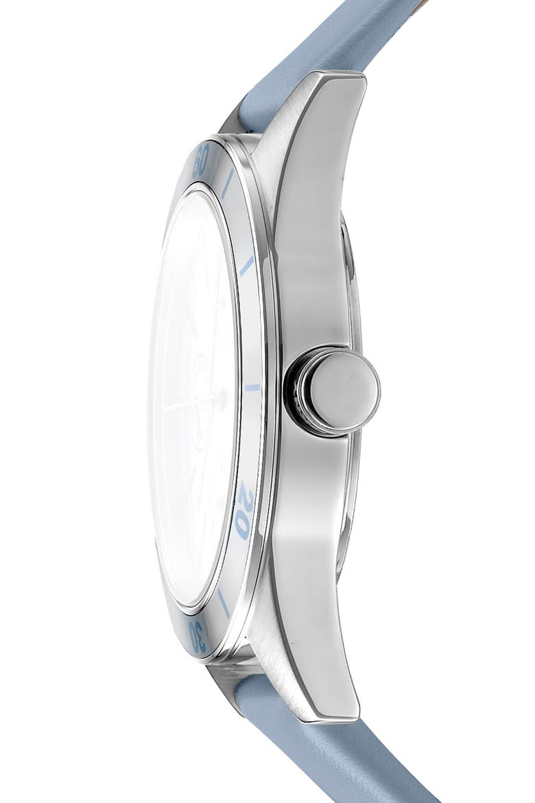Three Hand Quartz Leather Strap Watch, 34mm, Alternate, color, LIGHT BLUE