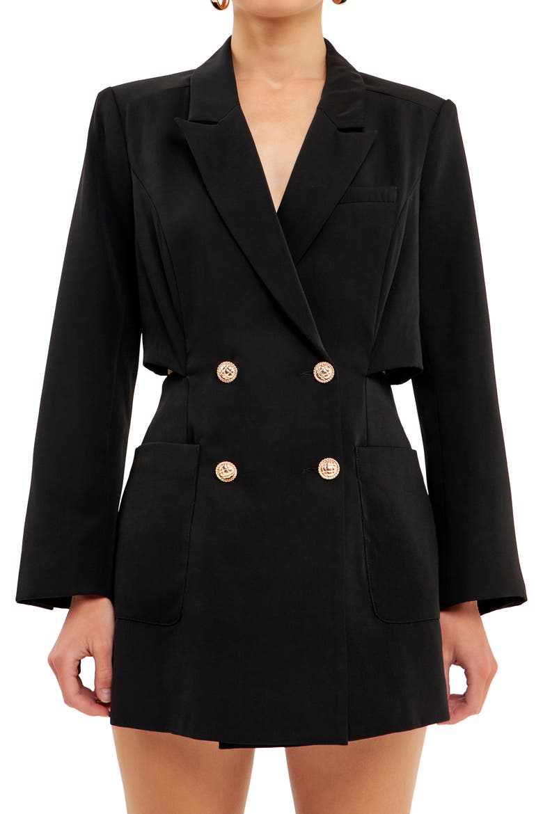 Cutout Back Double Breasted Romper, Alternate, color, BLACK