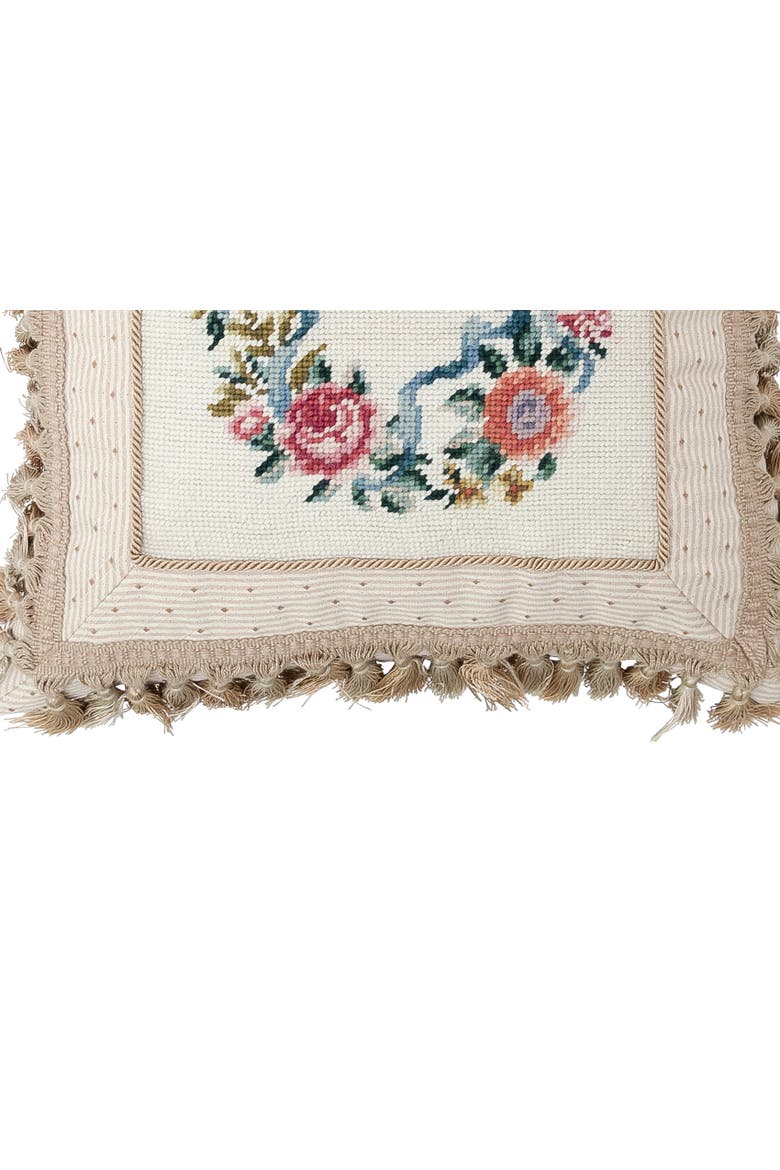 Floral Wreath Needlepoint Accent Pillow, Alternate, color, Off-White