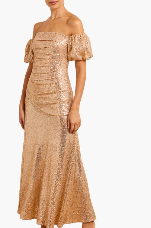 Needle & Thread Sunbeam Valentina Off-shoulder Gown In Gold