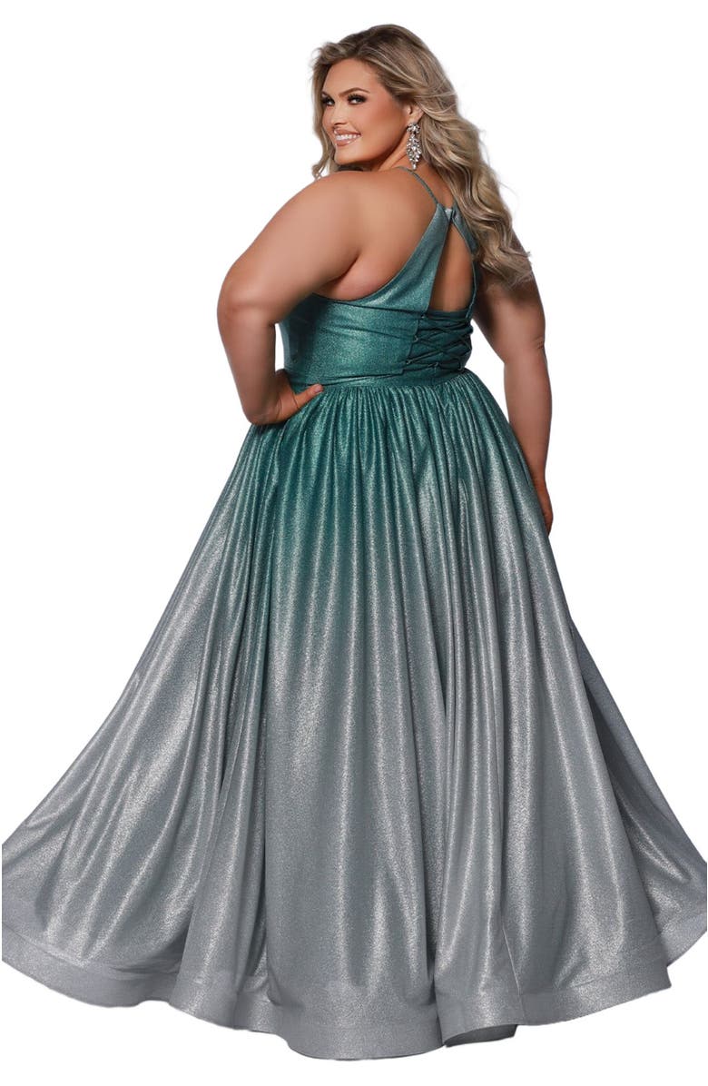 Sydney's Closet Halter Neck A-Line Plus Size Formal Gown, Alternate, color, Pistachio