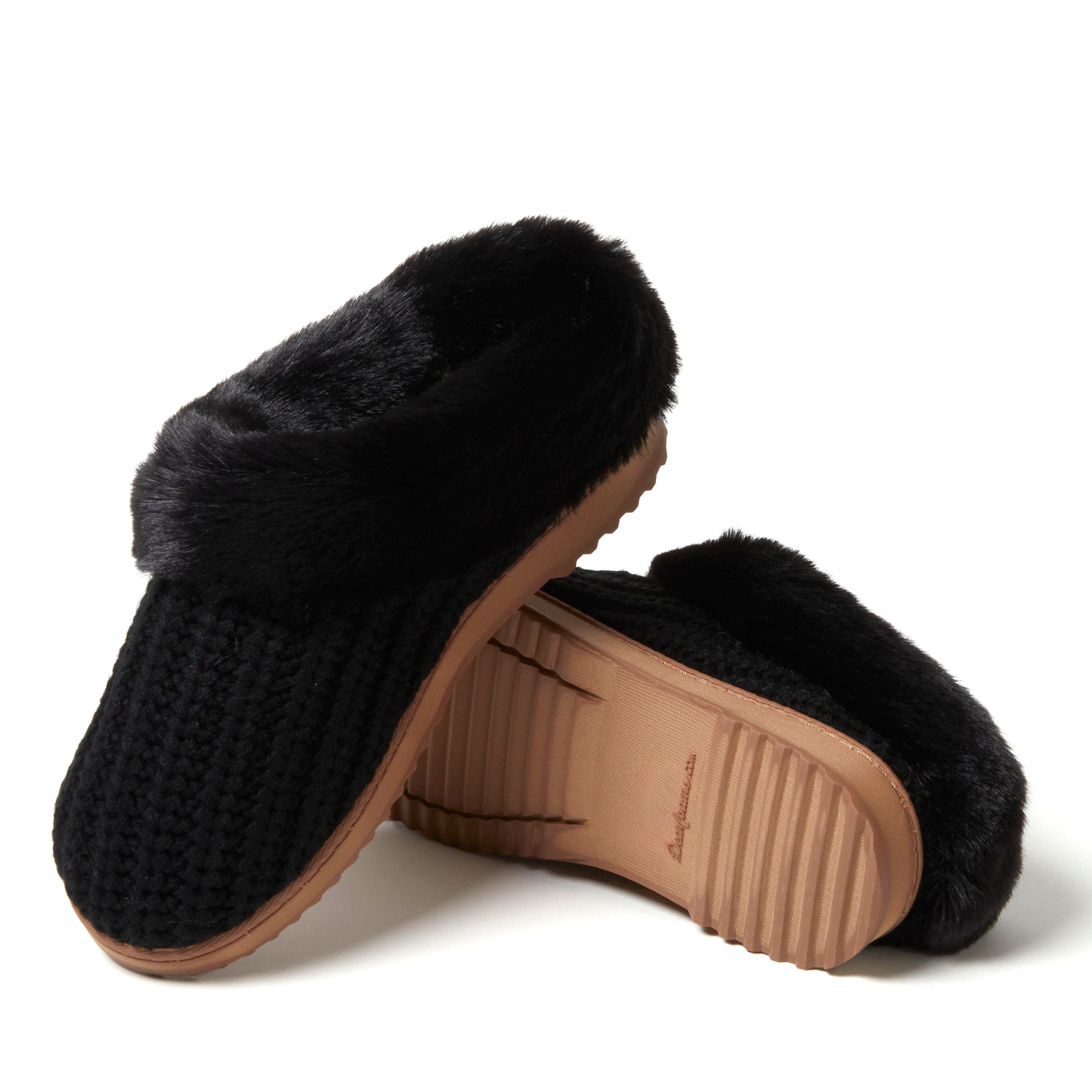 DEARFOAMS Hannah Festive Knit Clog Slipper, Alternate, color, Black Solid
