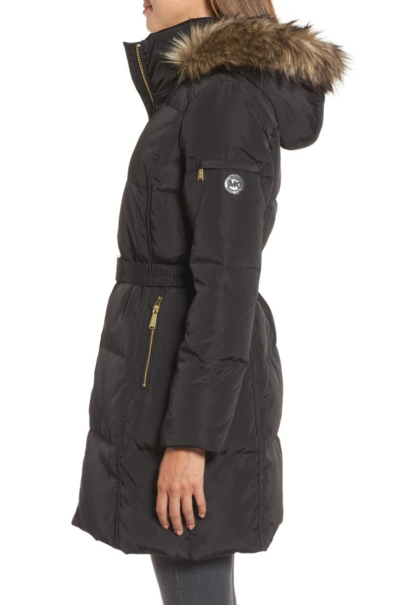 MICHAEL Michael Kors Faux Fur Trim Belted Down & Feather Fill Parka, Alternate, color,