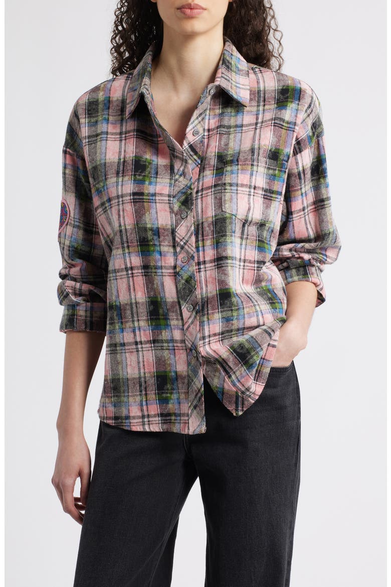Paris Patch Plaid Shirt, Main, color, PINK